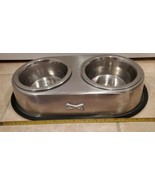 Stainless Steel Pet Dog or Cat Double Bowl Feeder - Removeable Bowls - N... - £15.21 GBP