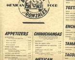 Bernstein and Gonzales Mexican Food Menu 1970&#39;s - £17.42 GBP