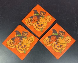 Vintage Crepe Paper Halloween Napkin Ugly Witch Jack O&#39; Lanterns Owl lot... - $11.88