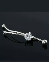 14kt Gold Plated 0.58ct Simulated Diamond Ombligo Belly Ring 14 Gauge,(1.6mm), - £75.72 GBP