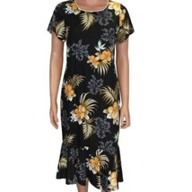 Two Palms Hawaiian Dress Black Fern Hibiscus Tropical Floral Aloha Size ... - £22.11 GBP