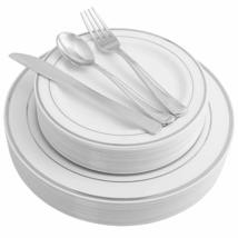 1000 Pieces Plastic China Plate Silverware Combo for 200 people WHITE with SILVE - £184.59 GBP