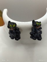 Small Black Cat Pierced Post Earrings Halloween - £3.88 GBP