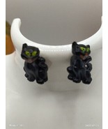 Small Black Cat Pierced Post Earrings Halloween - £3.84 GBP