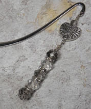 Heart Beaded Bookmark Handmade Crystal Rhinestone Silver Smoke 3&quot; New - £9.59 GBP