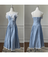 Vintage 80s Sweetheart Midi Fit Flare Romantic Feminine Dress Blue White... - $99.89 CAD