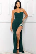 Hunter Green Sweetheart Strapless Beaded Embroidered Near Slit Detail Maxi Dress - £22.93 GBP