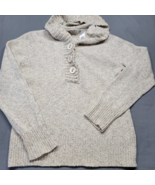 Liz & Co. Women Sweater Size L Tan Preppy Button Up Hooded Knit Long Sleeve Top - $10.71