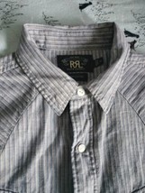 Double Ralph Lauren Mens Line Snap Button Long Sleeve Shirt Size M 100% Cotton  - £46.91 GBP