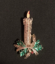 Vintage Gerry&#39;s holiday brooch Christmas candle silver tone pin signed - £4.79 GBP