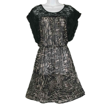 Daytrip Black Lace Bodice Ruffle Sleeve Elastic Waist Sheer Mosaic Dress Sz M - £18.30 GBP