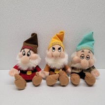 Vintage Disney 8” Plush Mini Bean Bag Grumpy, Happy &amp; Sleepy Dwarves Plu... - $20.69