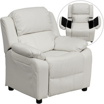 Deluxe Padded Contemporary White Vinyl Kids Recliner with Storage Arms - £207.04 GBP