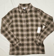 S- And Now This Green Olive Tan LS WOVEN Plaid Silk Feel Shirt 42&quot; - £12.47 GBP