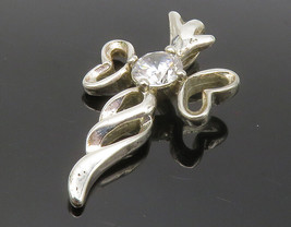 925 Sterling Silver - Shiny Cubic Zirconia Love Heart Angel Pendant - PT10435 - £30.12 GBP
