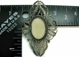 Sterling Silver Brooch 925 Womans Vintage Filigree Detailed Broad Stone Patina - £31.30 GBP