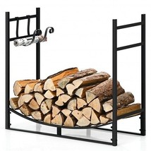 33 Inch Firewood Rack with Removable Kindling Holder Steel Fireplace Woo... - $2,292.49 MXN