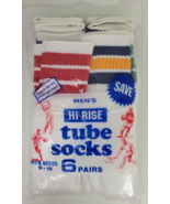 Vintage NOS 6 Pack Mens Hi Rise Striped Over the Calf Tube Socks Fits 9-15 - £67.03 GBP