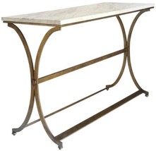 Console Table Antique Gold Distressed Metal Travertine Marble - £817.04 GBP