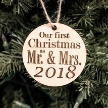 Ornament - 2018 Our First Christmas as Mr and Mrs - Raw Wood 3x3in - £10.75 GBP