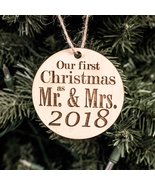 Ornament - 2018 Our First Christmas as Mr and Mrs - Raw Wood 3x3in - £10.95 GBP