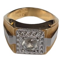 Vintage Men&#39;s ESPO Ring 14K Gold GE 2 Tone Cubic Zirconia Square Setting - $41.11