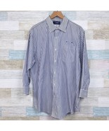 American Airlines Lands End Employee Shirt Blue White Striped Uniform Me... - $39.59