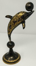 Vintage Old Brass Engraved Metal Dolphin Nautical Art Sculpture Statue - $767.29 MXN