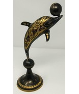 Vintage Old Brass Engraved Metal Dolphin Nautical Art Sculpture Statue - $55.25 CAD