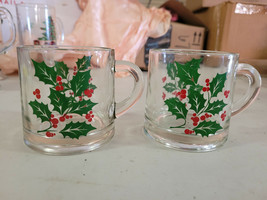 Lot of 2 Christmas Mugs Holly Berries Holly Leaves Holiday Festive 3&quot; - $17.99