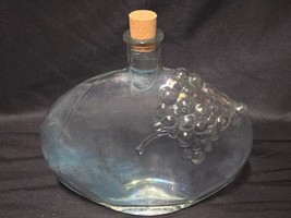 Vintage MOD DEP Light Blue Tint Glass Bottle Embossed Grapes Draped Over... - $17.98