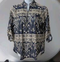 St. Jubileen Woven Cream Paisley Print on a Navy Background Blouse Size 2XL - $14.84