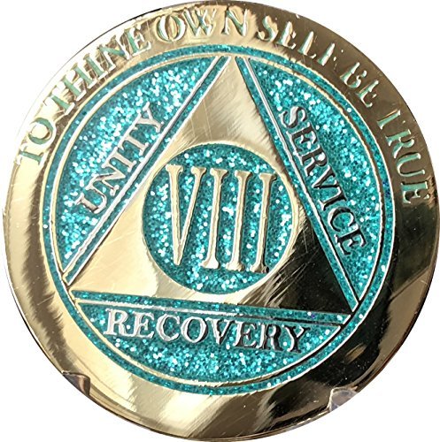 8 Year Elegant Glitter Aqua Turquoise Gold Silver Bi-Plated AA Medallion Chip VI