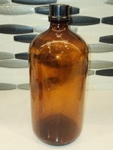 UPJOHN-13.5&quot; 1950&#39;s - Mid-Century Large Amber Glass Pharmacy Bottle - $19.25