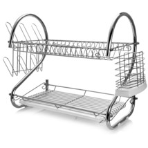 MegaChef 16 Inch Two Shelf Dish Rack with Easily Removable Draining Tray, 6 Cup - £53.32 GBP