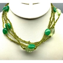 Long Vintage Seed Bead Necklace in Shades of Green with Lucite Bead Stations - £22.42 GBP
