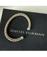 David Yurman Turquoise Cable Men&#39;s Cuff Bracelet 6mm Sterling Silver .925 - $796.62 CAD