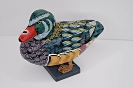 8&quot; Wooden Duck Carved Hand Painted Green &amp; Brown w/ Red Bill Standing - $17.81