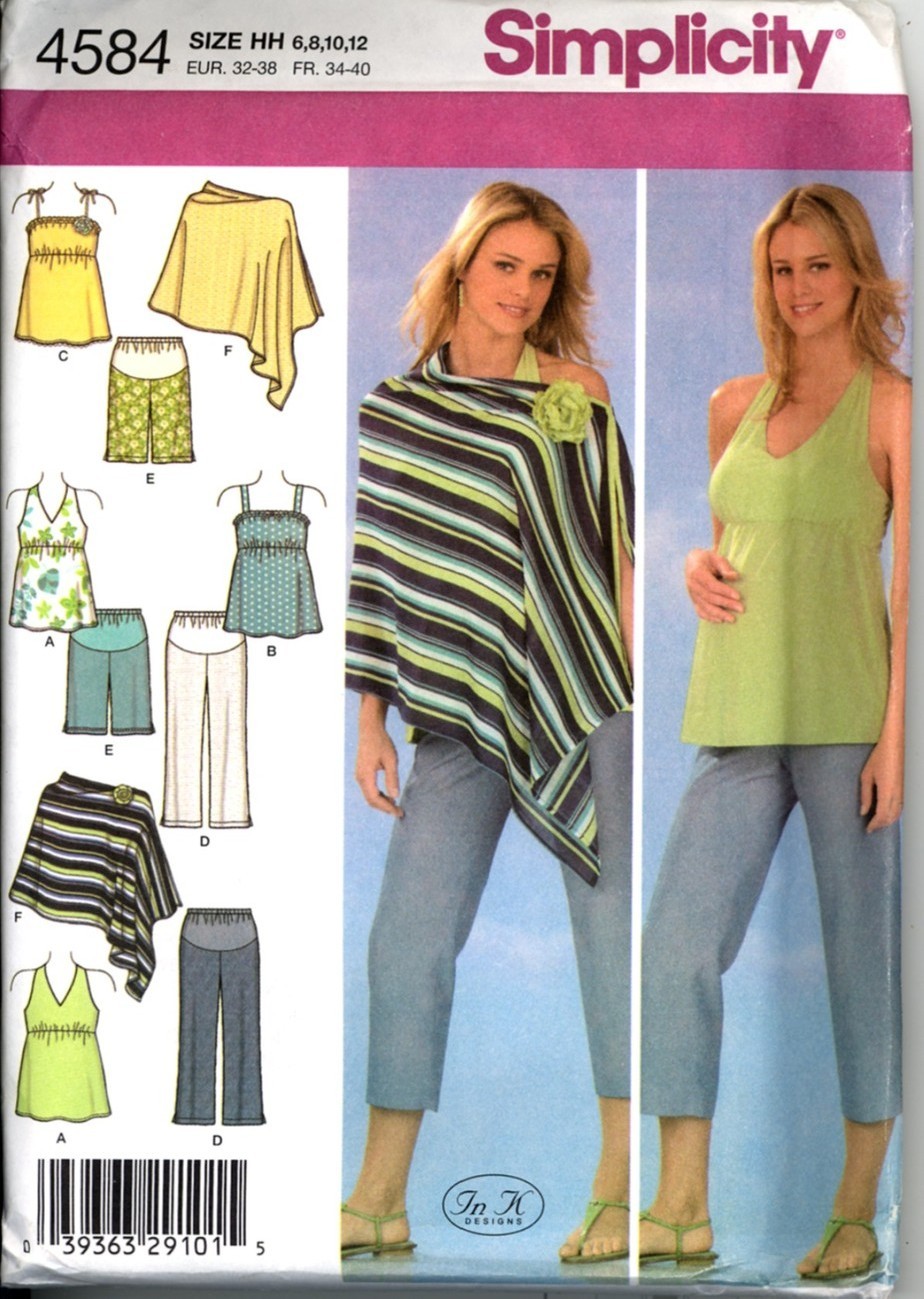 Uncut Size 6 8 10 12 In K Maternity Pants Top Poncho Simplicity 4584 Pattern - $8.99