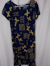 Hawaiian Moon Dress Womens Ss Sz Small Navy Hieroglyphs Bttm Flounce Rayon Nwt - £15.65 GBP