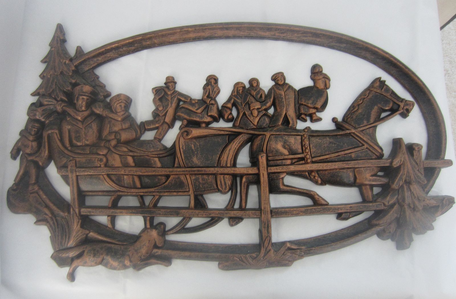 Vtg 1975 Syroco Coppercraft Guild Plastic Xmas Horse & Sleigh Wall Hanging #7327 - $23.99