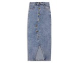 Recollection Brand Women&#39;s Button Front Stretch Denim Midi Skirt Dark Bl... - $52.00