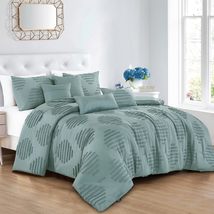 ESCA 7-Piece Chizoba Grey Geomeric Embroidery Comforter Bedding Set - King/Cal K - £66.33 GBP+