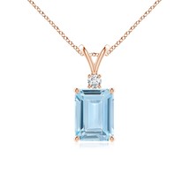 ANGARA 1.39 Ct Emerald-Cut Aquamarine Solitaire Pendant with Diamond in 14K Gold - £542.89 GBP