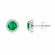 Natural Emerald Round Earrings with Diamond Halo in 14K Gold (Grade AAA, 5MM) - £1,836.59 GBP