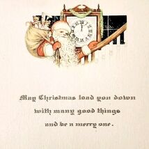 C1940s Christmas Greeting Card Used Santa Claus Toy Bag Grandfather Cloc... - $19.99