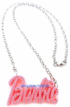 Pink Plastic Crystal Rhinestone Pendant Barbie Style 19&quot; Silver Color Necklace - £17.35 GBP