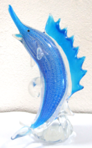 Vintage Murano Glass Aquamarine Jumping Marlin Sculpture 11&quot; Tall - £193.17 GBP
