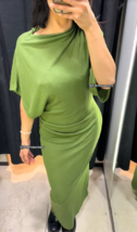 Zara Green Viscose Blend Long Draped Asymmetric Dress Women BNWT 2298/010 - $67.77