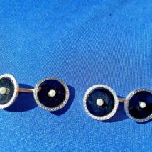 ELEGANT VINTAGE ART DECO 14K GOLD PLATINUM PEARL ONYX CUFF LINKS BUTTONS - $1,325.25